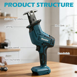 Mamidw cordless brushless reciprocating saw, comes with 4 blades, compact one-handed reciprocating saw, for Makita 18v Battery