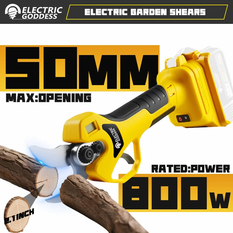 Electric Goddess Brushless 50mm Electric Pruning Shear Cordless Fruit Tree Bonsai Electric Scissors For Dewalt 20V Battery Pin
