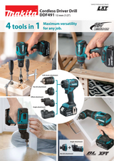 Makita DDF491 Power Tools Cordless Driver Drill 18V Electric Screwdriver with Four Interchangeable Tool Heads