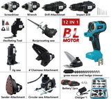 18V Brushless 2/5/10/12-in-1 Multi tool Chainsaw Drill reciprocating/circular saw oscillating tool combo