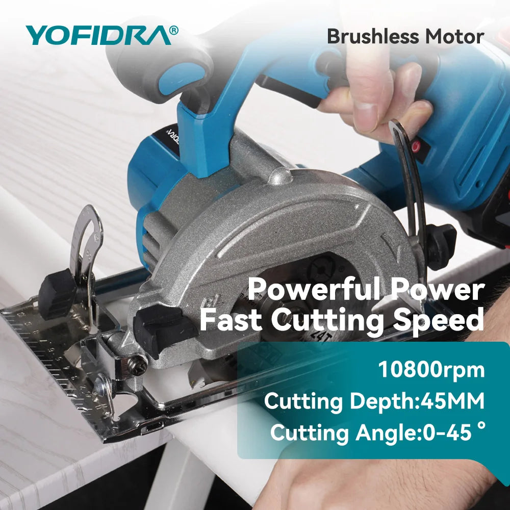 YOFIDRA 5Inch 10800RPM Brushless Electric Circular Saw Cordless 45° Adjustable Cutting Saw Power Tool For Makita 18V Battery Pin