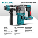 YOFIDRA 2200W Brushless Electric Hammer Impact Drill 6400IPM Multi-Screwdriver Rotary Drilling Power Tool For Makita Battery Pin