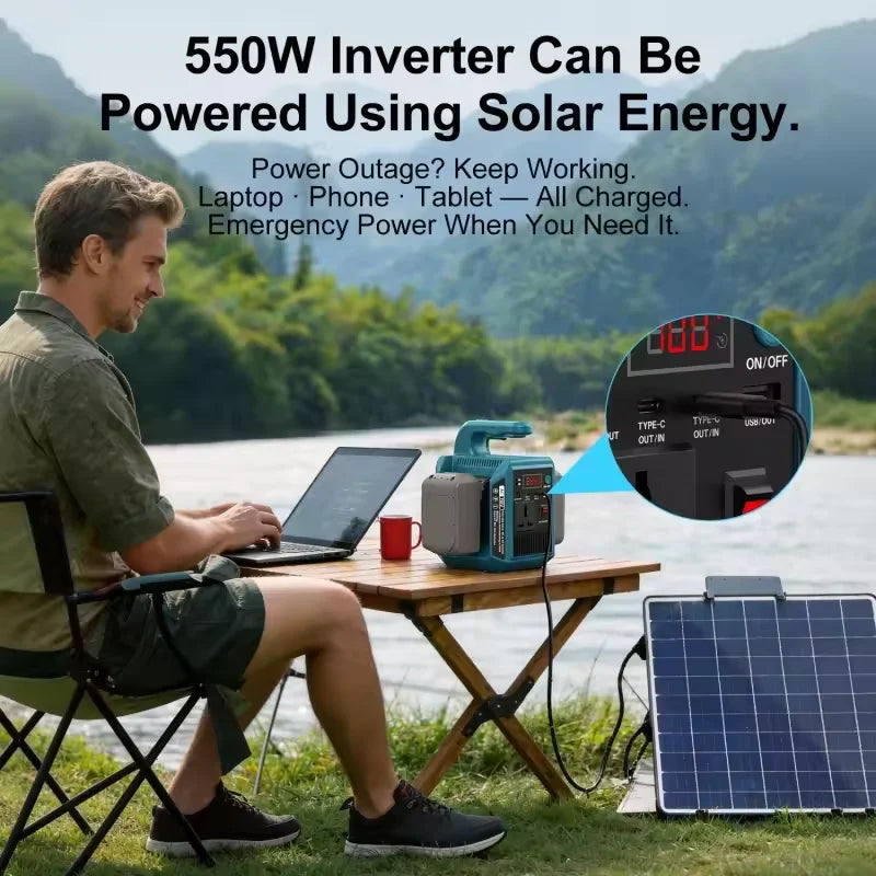 550W Portable Power Supply Inverter Compatible with Makita 18V Battery DC 18V to AC 110V/220V Converter with Type-C for Camping