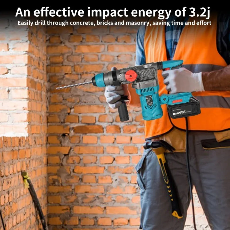 Heimerdinger Cordless brushless Rotary Hammer Drill, 1-1/8" SDS-Plus 3.2J Multi-functional Heavy Duty hammer drill, No battery