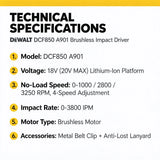 DEWALT DCFOld850 3250RPM Brushless Impact Driver, 205N.m Cordless Screwdriver Electric Impact Drill for DEWALT 20V Battery