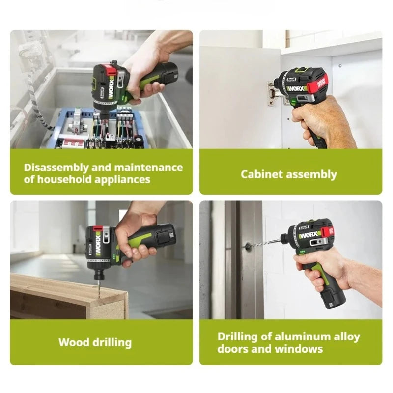 WORX WU139 Brushless Screwdriver Portable Cordless Drill 50N.m 1/4inch Electric Drill 12V Battery Mini Drill for Tight Spaces