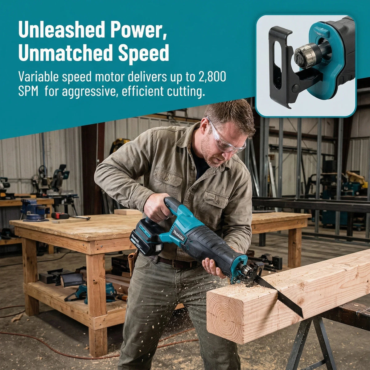 Makita 18V LXT Variable Speed Brushless Cordless Reciprocating Saw With 4 Blades For Wood Metal PVC Outdoor Cutting