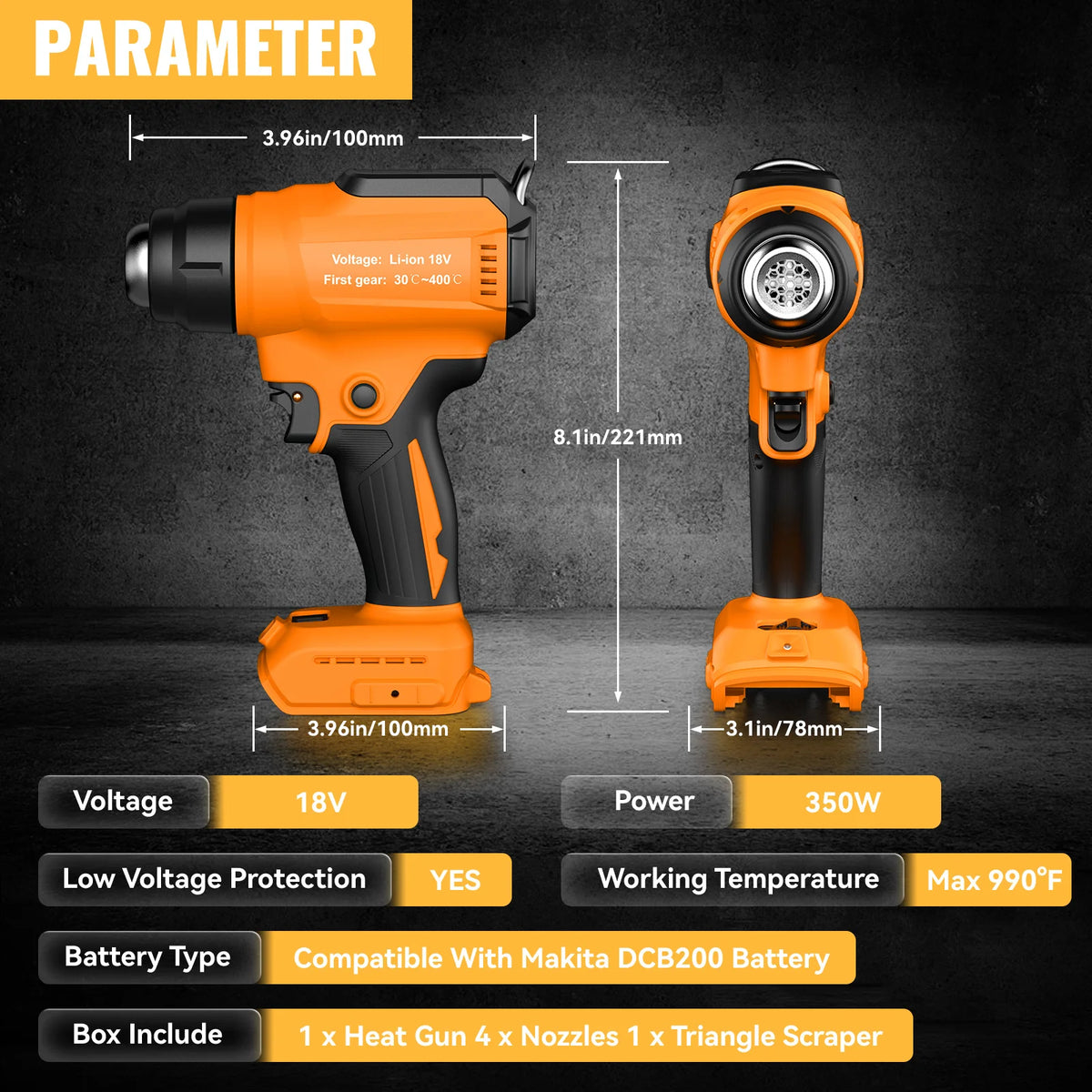 Nananuu 350W Cordless Heat Gun Portable Power Tool Heat Shrink Gun For Makita/For Dewalt/For Ryobi/For Milwaukee(NO Battery)
