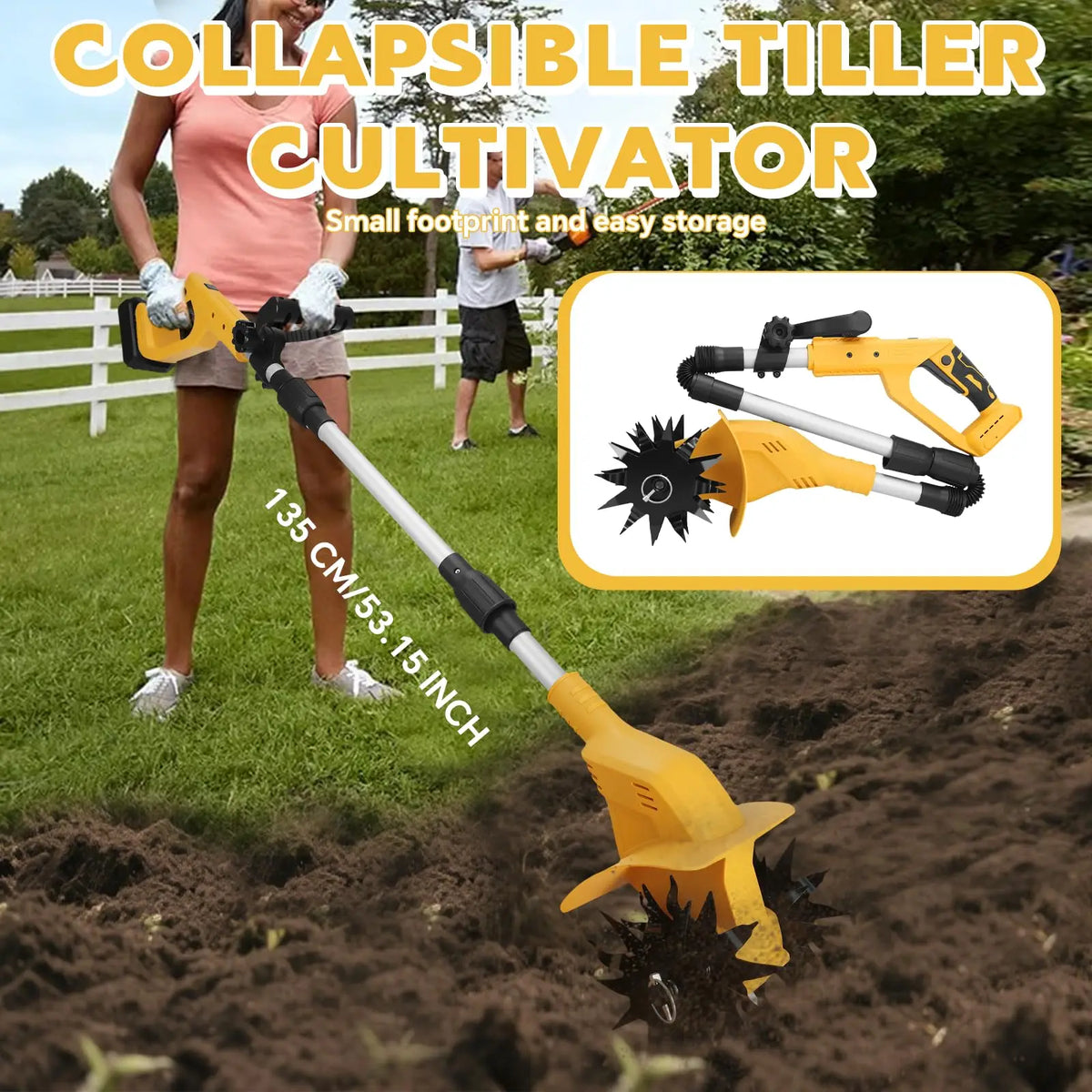 330RPM Brushless Cordless Tiller Cultivator Garden Lawn Soil Cultivation Gardening Tool Compatible with Dewalt 20V Battery