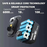 Makita 18V High‑Capacity 6.0Ah Lithium‑ion Battery Fit BL1860B BL1850B BL1840 BL1830 BL1815 Cordless Power Drill Battery Pack