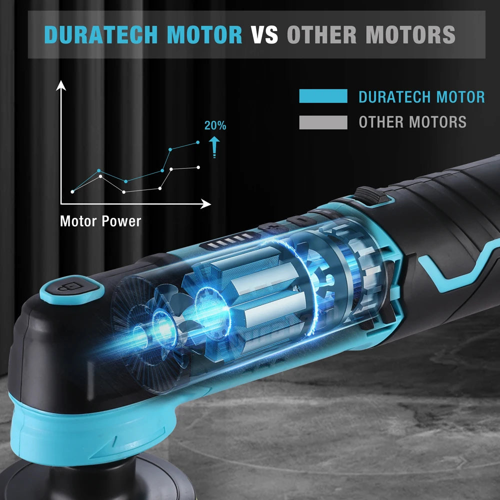 Duratech 12V Cordless Car Polisher Compact & Powerful 6-Speed Buffer with 2.0Ah Battery Full Detailing Kit for Car Care