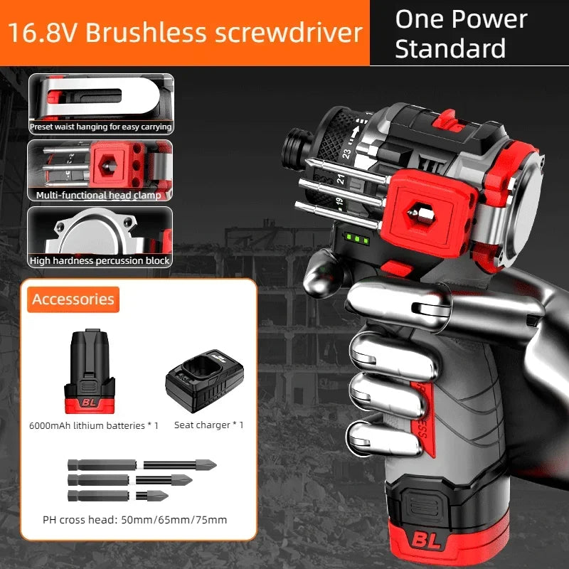 NANWEI 16.8V Brushless Electric Drill Cordless 55N.m Torque Li-ion Battery Screwdriver Power Tools for Home Improvement