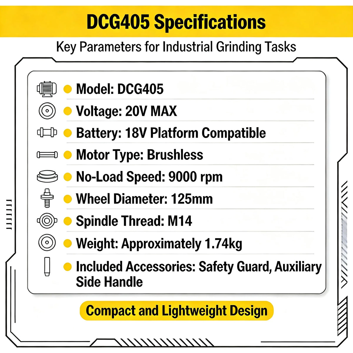 DEWALT DCG405N 20V Brushless Cordless Angle Grinder, Rechargeable Portable Cutting Machine & Polisher Power Tool