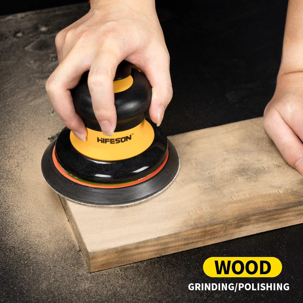 HIFESON 5inch/6inch Pneumatic Orbital Sander Air Polisher 125mm/150mm Air Vacuuming Eccentric 5mm Grinding Machine EU Connector