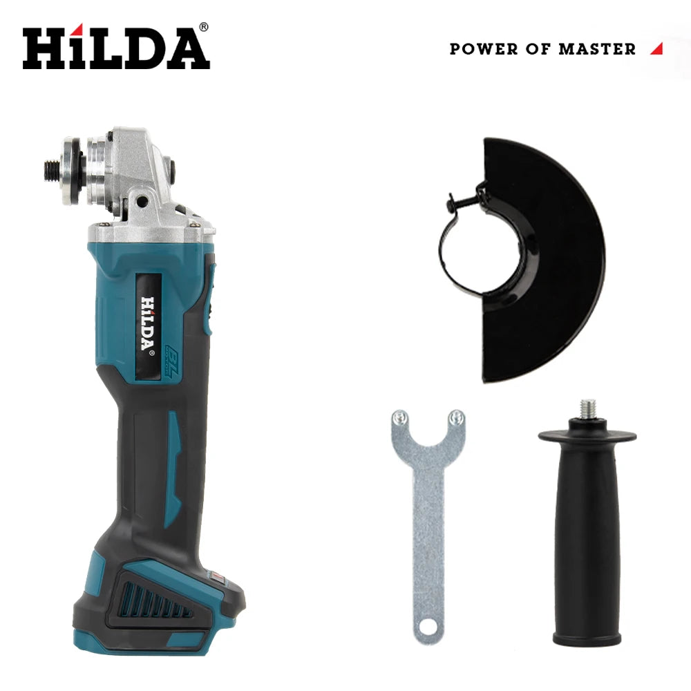 HILDA 21V Brushless Angle Grinder Cordless Handheld Electric Power Tool for Makita Battery For Metal Wood Cutting