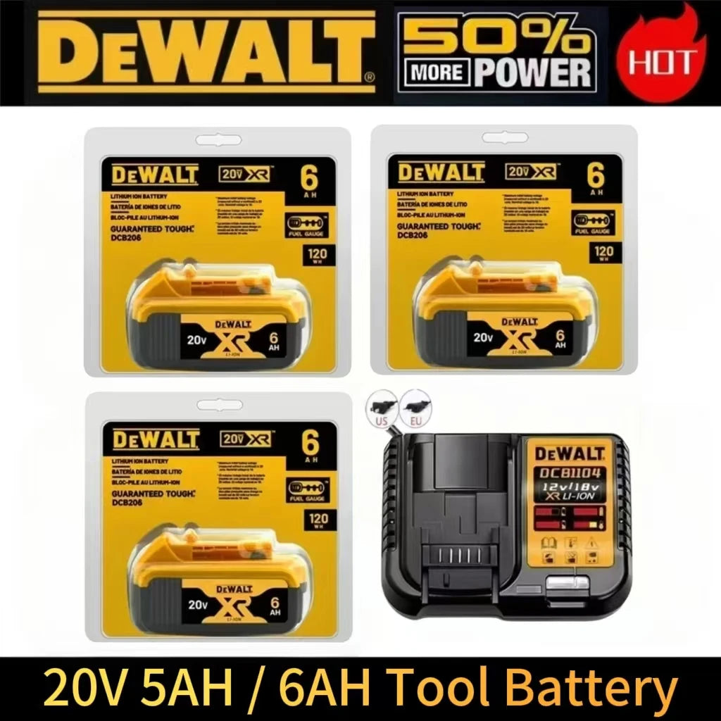 100% Genuine Dewalt 20V 6AH Battery, Rechargeable Lithium Ion Battery, Dewalt DCB200DCBL722/DCL050/DCF850Power Tool Replacement