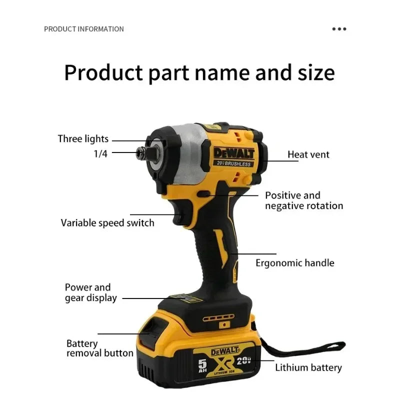 DEWALT DCF922 Wireless Impact Wrench Rechargeable High Torque 406Nm(Reverse) 1/2" 2500 RPM Universal 20V Battery Power Tools