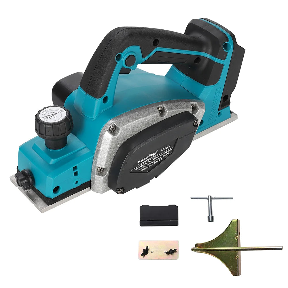 Heimerdinger 18V Rechargeable Lithium Battery Powered Handheld Woodworking Tool Brushless Cordless Electric Planer, No battery