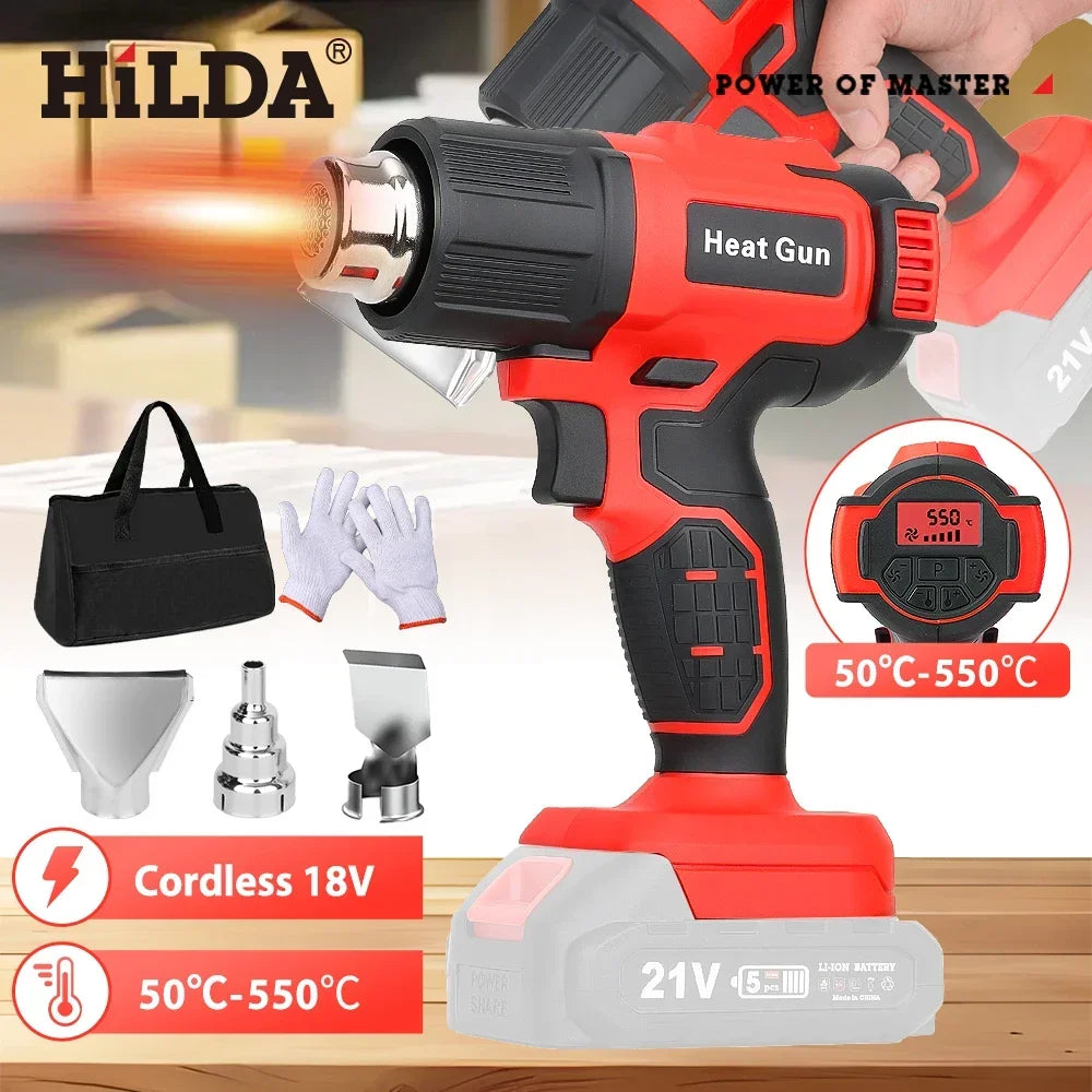 HILDA Heat Gun Cordless Hot Air Gun Handheld Electric DIY Heat Gun Temperatures Adjustable For Makita 18V Battery (No Battery)