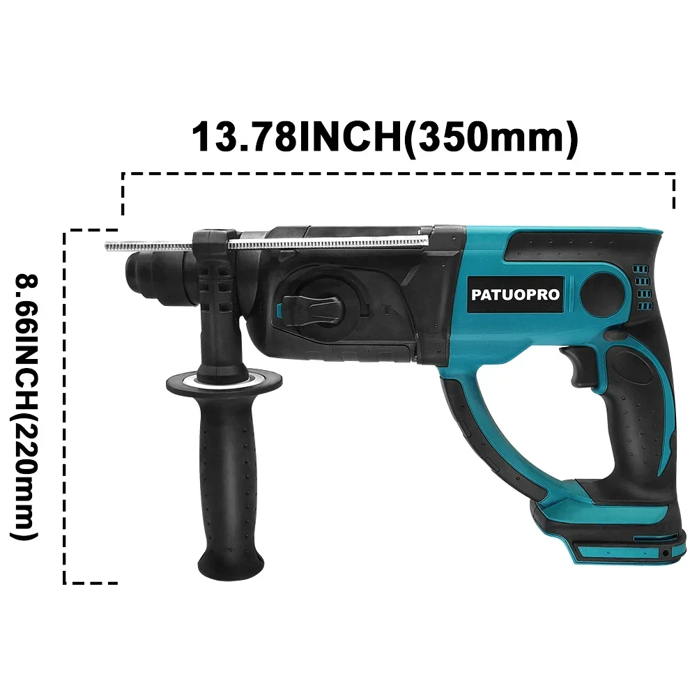 PATUOPRO 28mm Brushless Rotary Hammer Drill 3-Mode Hammer Drill chiselling Power Tool for Makita 18V Battery(No Battery)