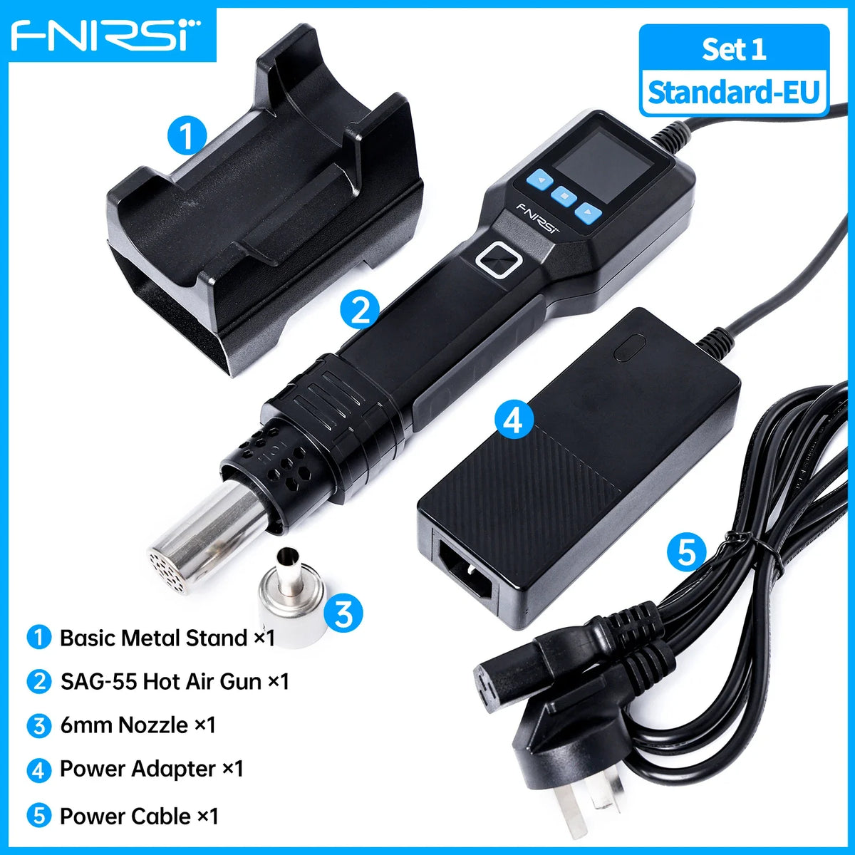 FNIRSI SAG-55 Hot Air Gun BGA Rework Solder Station Heat Gun 220V 550W Hair Dryer For Soldering SMD SMT Welding Repair Tool