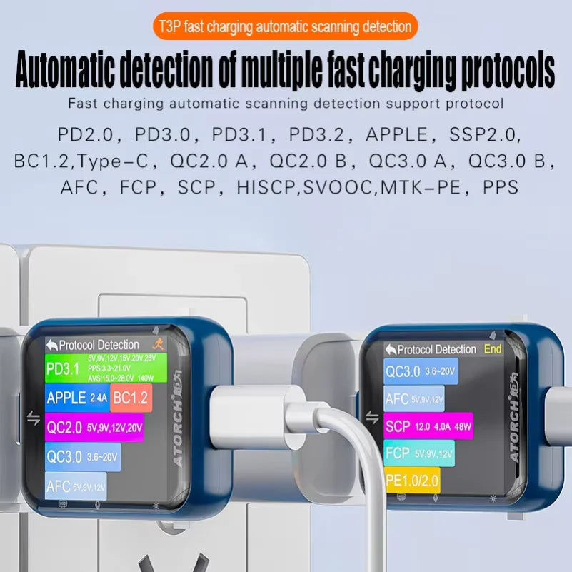 T3P Touch Control Gravity Sensor Digital Voltmeter Ammeter Charge Power Capacity Protocol Automatic Detection USB Tester