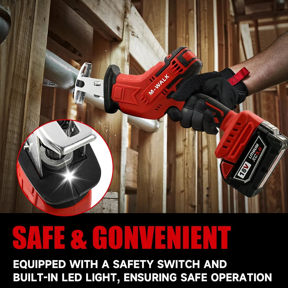 M-WALK Cordless Reciprocating Saw 18V Adjustable Speed Electric Saw Wood Metal Pipe Cutting Tools For Milwaukee 18V Battery Pins
