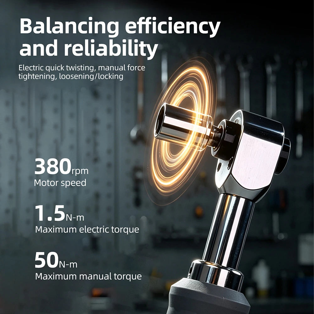 380RPM Electric Ratchet Wrench 1/4" 3/8" Bidirectional Ratchet Forward Reverse 60 N·m Manual 1.5 N·m Auto for Home DIY Repair
