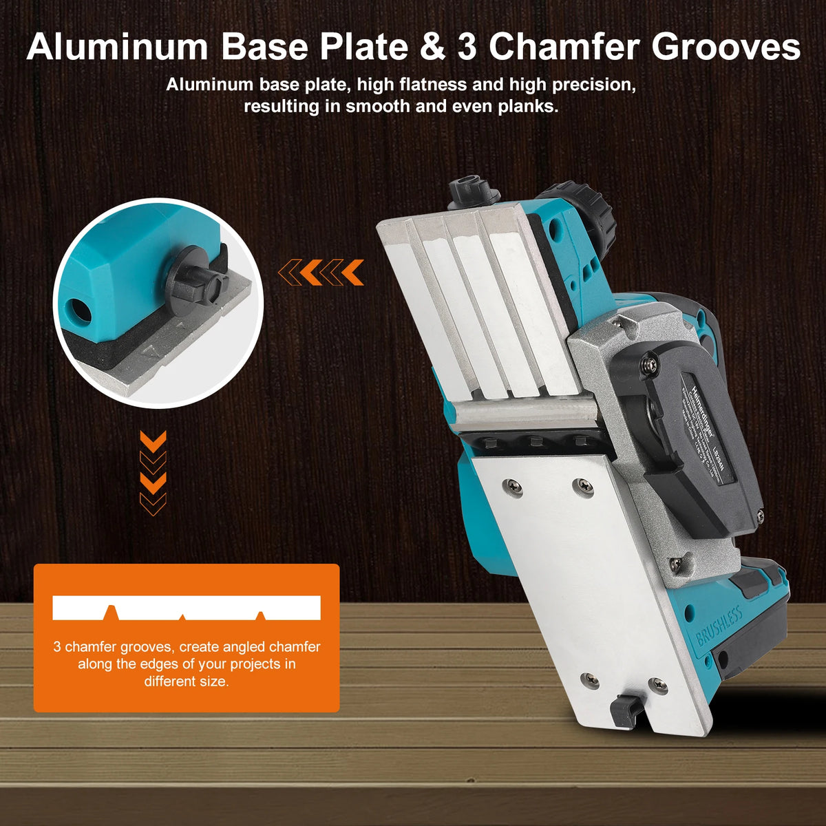 Heimerdinger 18V Rechargeable Lithium Battery Powered Handheld Woodworking Tool Brushless Cordless Electric Planer, No battery