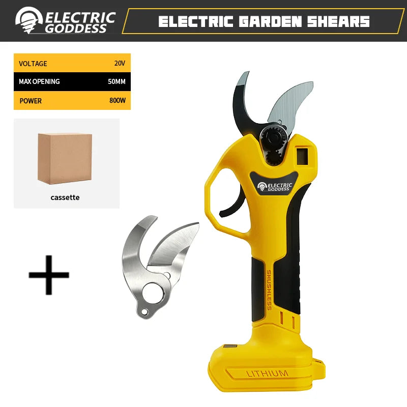 Electric Goddess Brushless 50mm Electric Pruning Shear Cordless Fruit Tree Bonsai Electric Scissors For Dewalt 20V Battery Pin