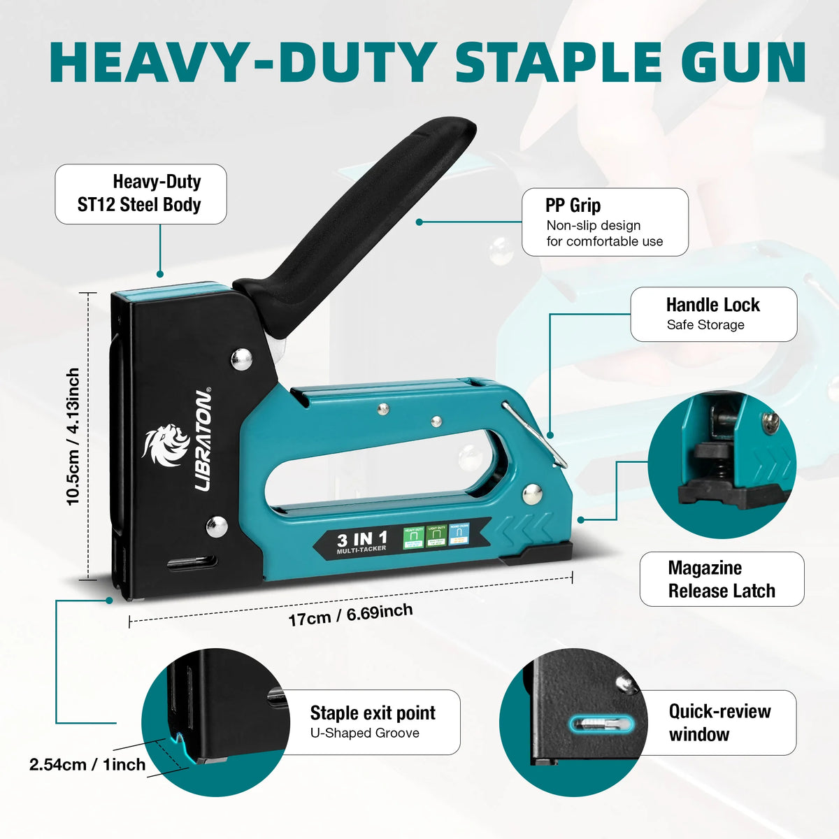 LIBRATON Upholstery 3 in 1 Staple Gun Heavy Duty with 1500 Staples T50, T25, JT21, Manual Stapler Gun & Remover Kit for Wood DIY