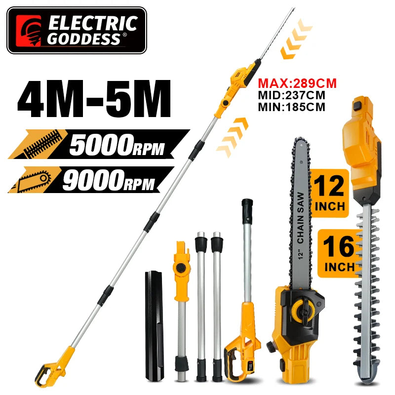 2IN1 Electric High Branch Hedge Trimmer Cordless Telescopic 12Inch Chain Saw Garden Power Tools For Dewalt 20V Battery Pin