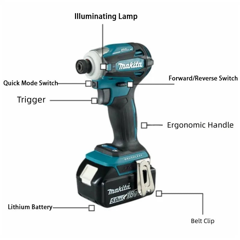 Makita DTD172 18V LXT Cordless Brushless Impact Driver 180 N·M T-Mode Electric Drill for Wood And Bolt Driving