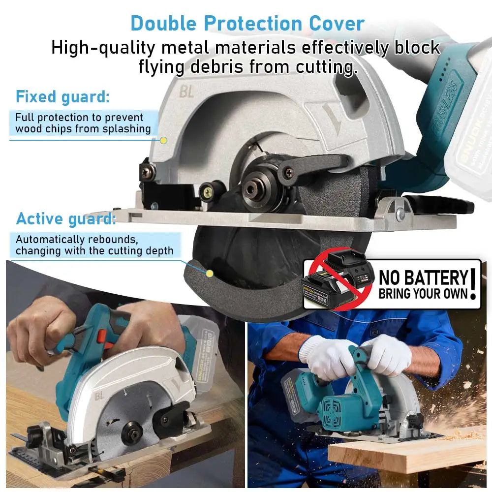 SNUOK 6in/7in/7.5in Brushless Electric Circular Saw No Battery Cordless Woodwork Electric Cutter Suitable for Makita 18V Battery