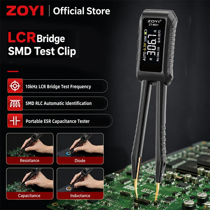 ZOYI ZT-MD1 Digital Smart Tweezer LCR SMD ESR Tester Resistance Capacitance Inductance Continuity Diode Test Measurement Tools