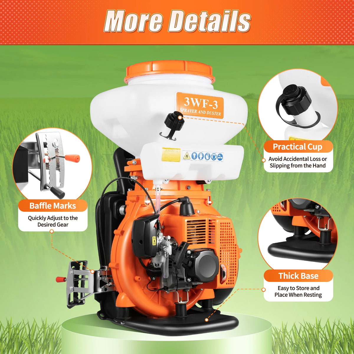3.7Gal Large Capacity Backpack Sprayer Gas Powered 2-stroke Motor 41.5CC 7500r/min Spraying Machine