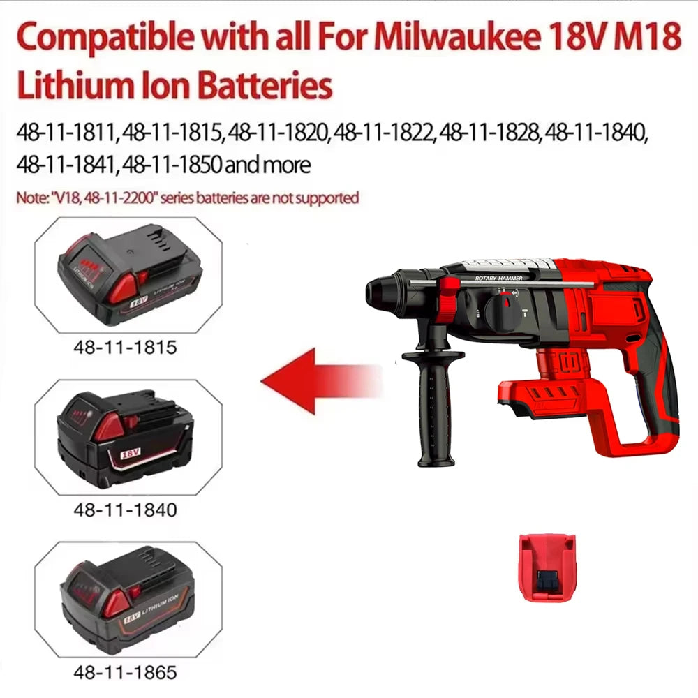 Brushless 28MM Electric Hammer Drill Multifunctional Rotary Cordless Rechargeable PowerTool For Makita/Dewalt/Milwaukee 20V Pin