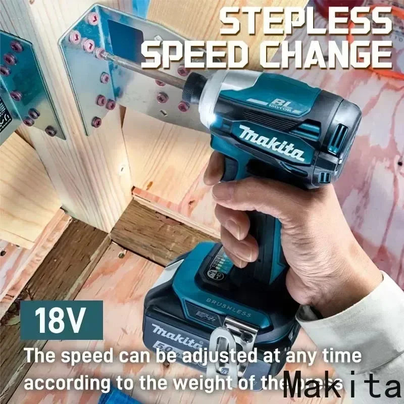 Makita DTD172 18V Brushless Cordless Impact Driver Electric Drill Power Tool For Assembling Metal Shelving In Warehouse Setup