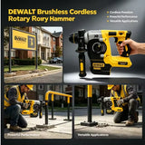 DEWALT 18V/20V MAX Brushless SDS-Plus Rotary Hammer Drill, 1" L-Handle, 3-Speed Woodworking Impact Drill (Tool Only)