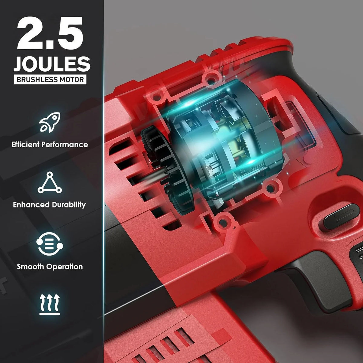 SDS-Plus Rotary Hammer Drill For Mi.lwaukee M18 Battery 2.6J Impact Brushless Hammer Drill 360° Rotating Handle Rotomartillo