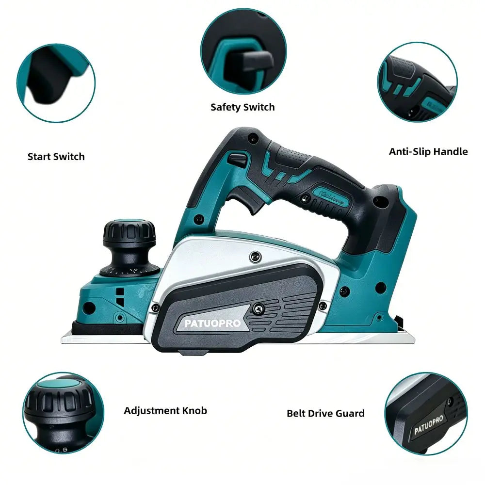 82mm Cordless Handheld Electric Planer 15000RPM Rechargeable Electric Wood Cutting DIY Furniture Tool For Makita 18V Battery