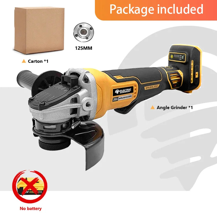 Brushless 100/125mm Cordless Angle Grinder 4 Gear Grinding Machine Polishing Cutting Woodworking Tool for Dewalt 20v Battery Pin