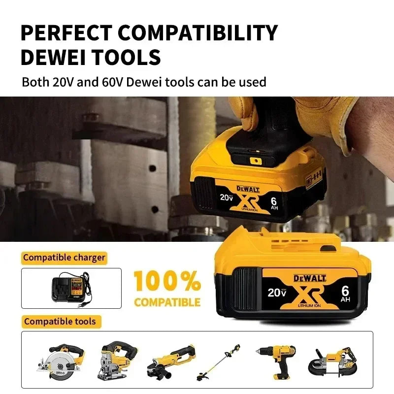 100% Genuine Dewalt 20V 6AH Battery, Rechargeable Lithium Ion Battery, Dewalt DCB200DCBL722/DCL050/DCF850Power Tool Replacement