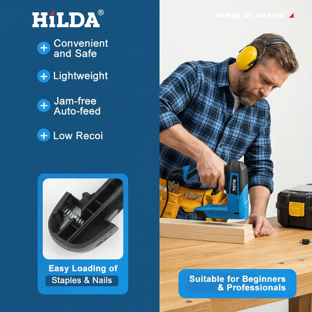 HILDA Electric Stapler Nail Gun 2 In 1 Safety Lock Heavy Duty Staple Gun for Woodworking Sofa Photo Frames DIY Home Repair