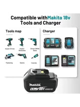 100% Original Makita Battery 18V Rechargeable Battery Replacing Makita BL1830BL1840BL1850BL1860B Power Tool Battery