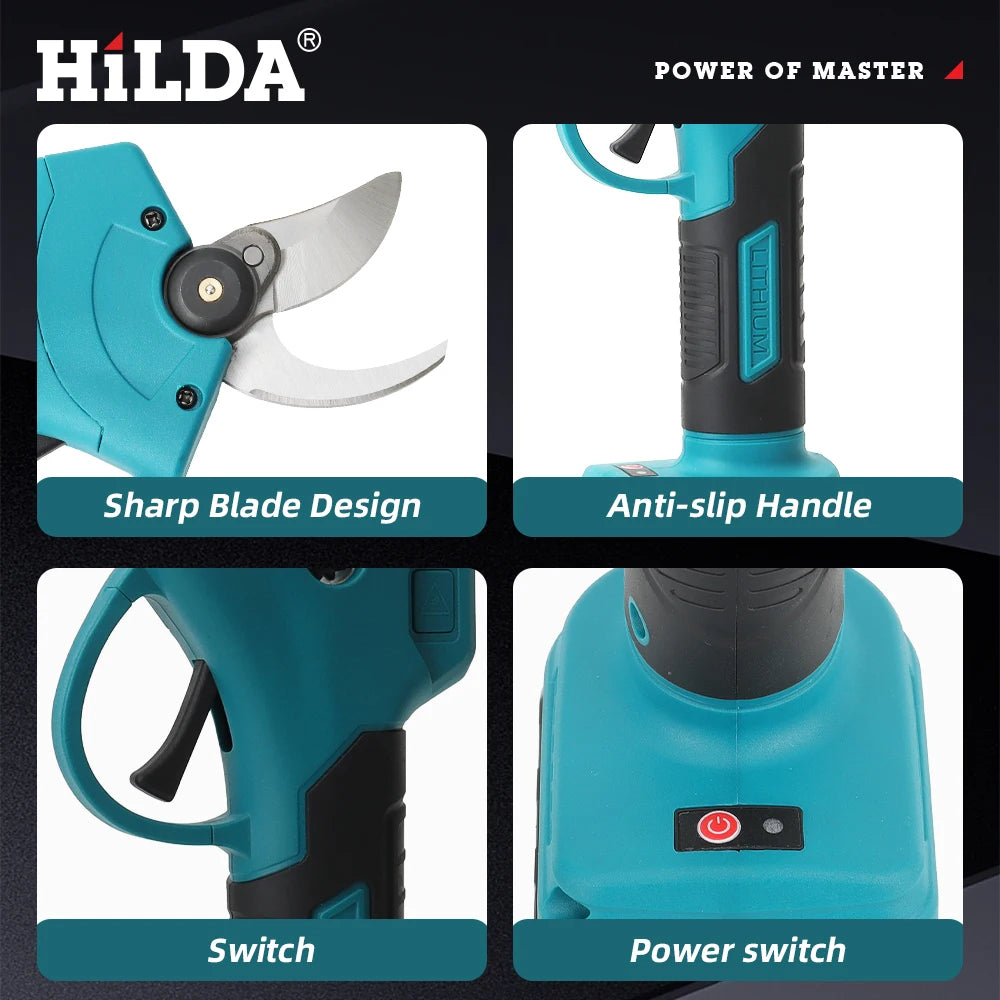 HILDA Brushless Electric Pruning Shears Garden Tool Cordless Electric Garden Scissors Fruit Tree For 18V Battery Branche Cutter