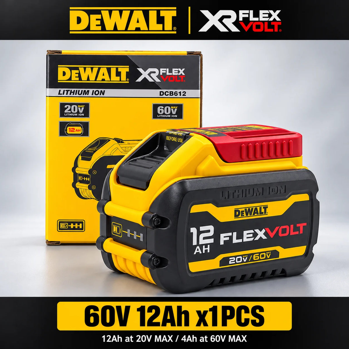 Genuine DEWALT FlexVolt Battery 20V/ 60V 12Ah Large Capacity Battery ,Compatible 18V/ 54V Battery For DCB612 DCB609 DCB606