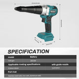 Makita Brushless Cordless Electric Rivet Gun 3.2-4.8mm ,18V Battery for Stainless Steel Aluminum Rivets DIY & Industrial