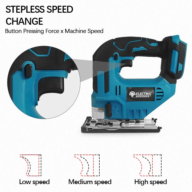 EG 3500RPM Cordless Electric Curved Saw 750W Rechargeable Electric Jig Saw Woodworking Cutting Power Tool for Makita 18V Battery