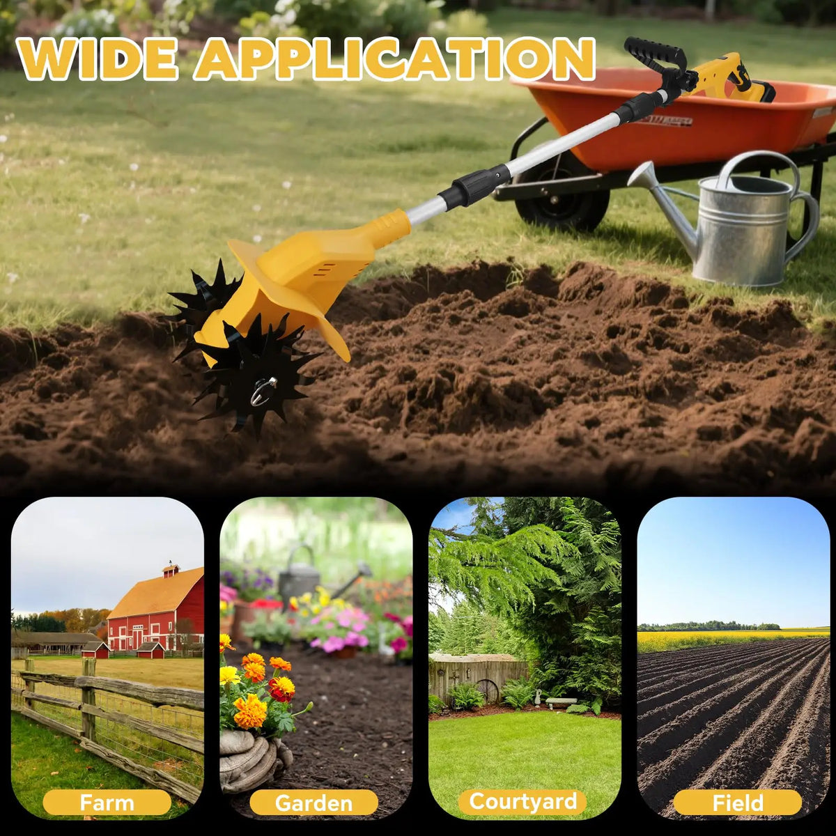 330RPM Brushless Cordless Tiller Cultivator Garden Lawn Soil Cultivation Gardening Tool Compatible with Dewalt 20V Battery